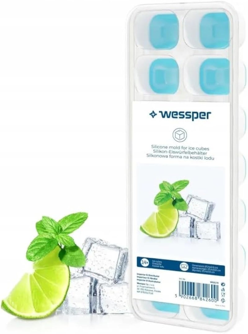 صينية مكعبات ثلج من السيليكون من ويسبر، 14 مكعبًا، آمنة للاستخدام في المجمد، آمنة للاستخدام في غسالة الصحون، سيليكون غذائي، تصميم مرن